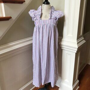 INCLAN Studios Catalina Inwood Dress Womens Medium Blue White Stripes Midi Boho